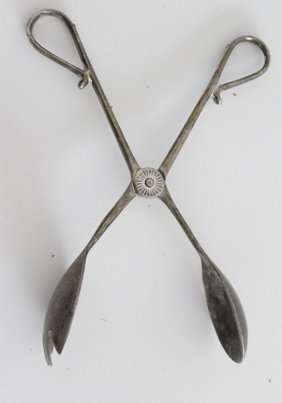 Vintage E.P. Zinc Silver Plate Italy 10.5" Salad Scissor Style Tongs
